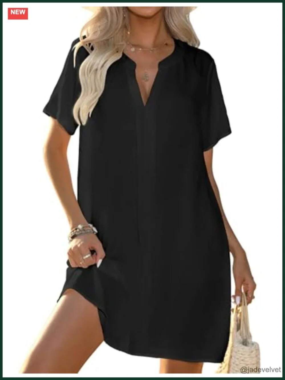 Women's V Neck Short Sleeve Swim Cover Up Dress Lightweight Polyester